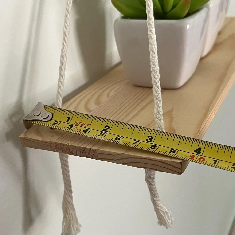 Natural Wooden Hanging Shelf with Cream Rope